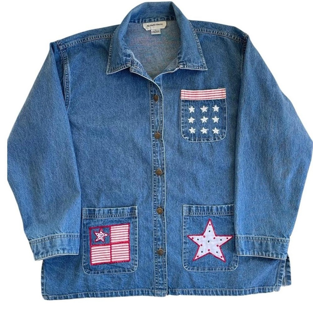 Vintage Michelle Louise Denim Embroidered Americana American Flag & Star Jacket - Picture 3 of 6